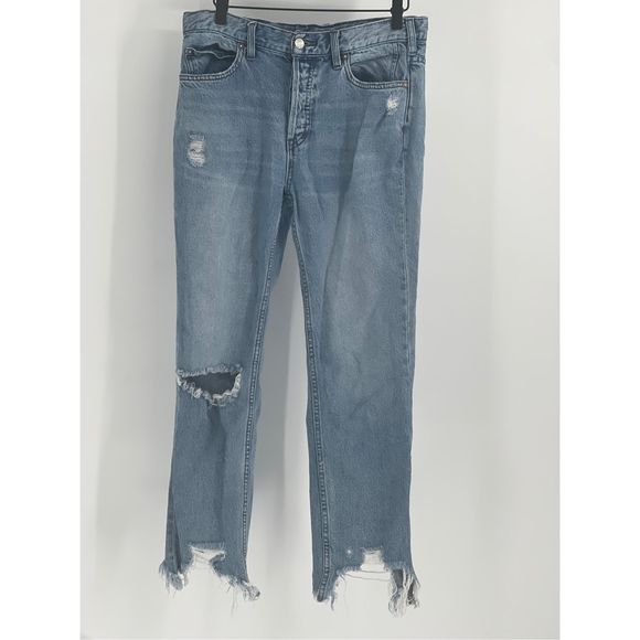 Free People Jeans Straight Leg Women Size‎ 30 Blue Distressed Raw Hem - Picture 1 of 13